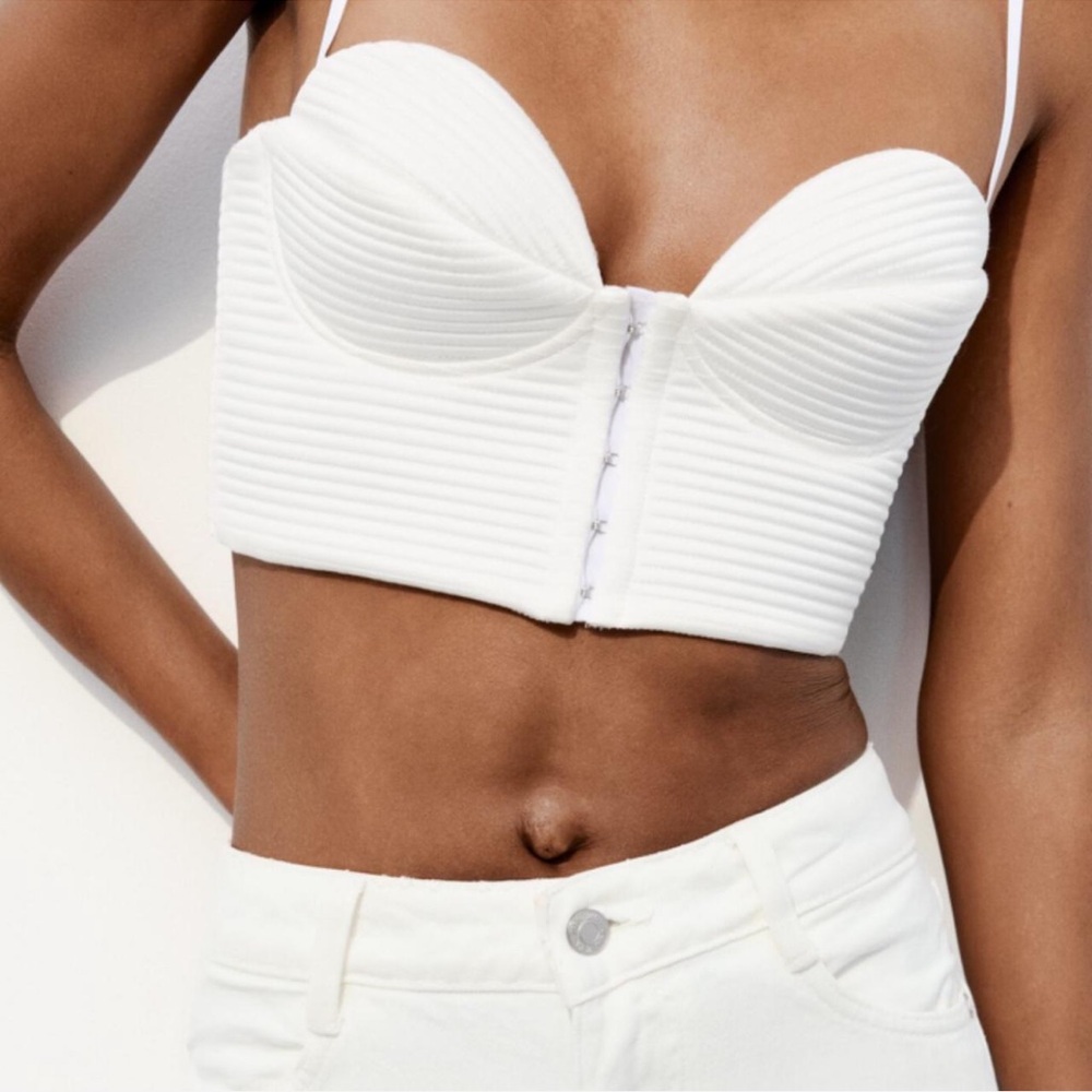 Zara White Structured Crop Top